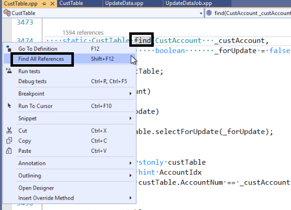 Debug Code using Find All References - D365 - Visual Studio | atnyla